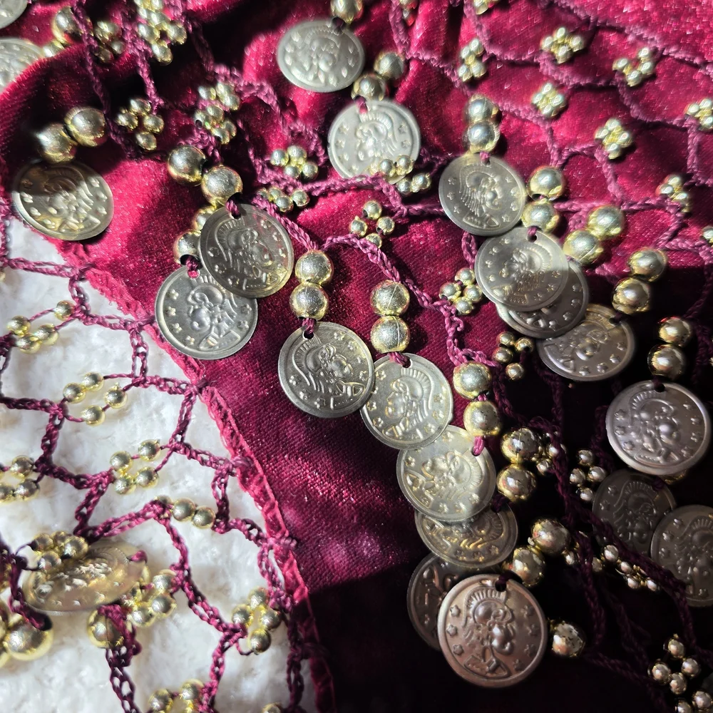 Burgundy Velvet Hip Scarf Belly Dancing – Extra Large - Picture 5 of 6